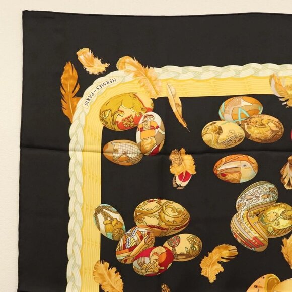 HERMES Carre 90 Scarf ""Couvee d'Hermes"" Silk Black - Picture 2 of 16